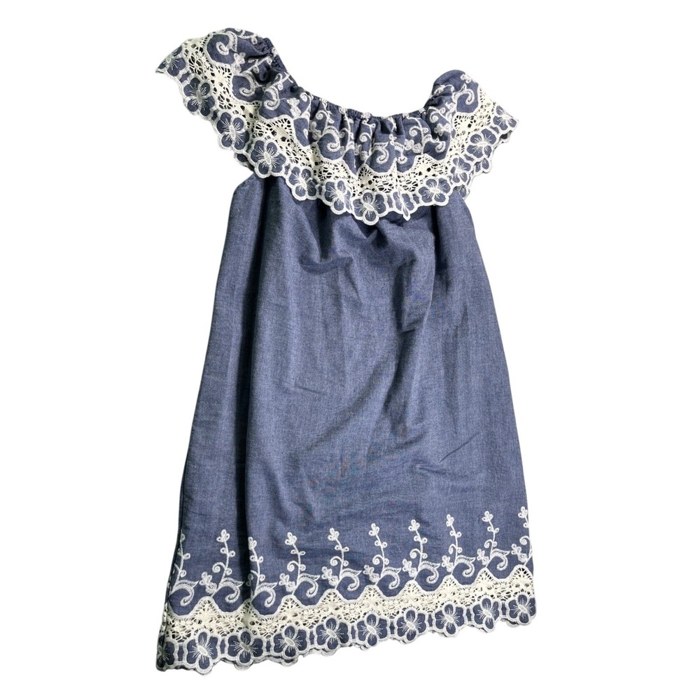 Kaktus Womens XXL Blue Chambray Off Shoulder Embroidered Boho‎ Dress
